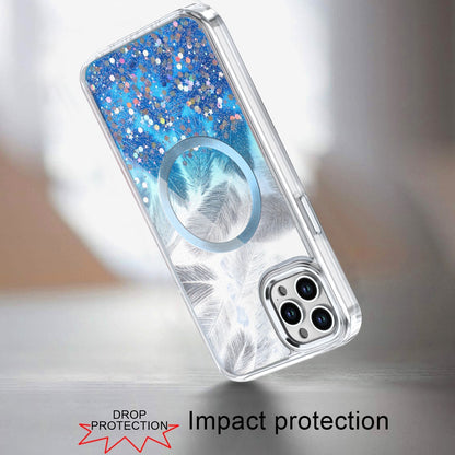 For Apple iPhone 15 Pro Max Epoxy Glitter Shimmer Fashion Case with Magnetic Magsafe Compatible Hybrid Sparkling Slim Protective Case Cover Blue