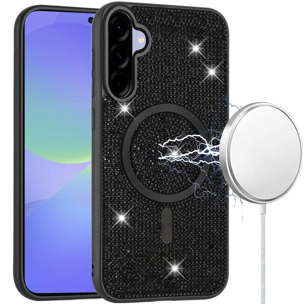 For Samsung Galaxy A37 Sparkly Diamond Bling Case Rhinestone Skin Hybrid with Magnetic Circle, MagSafe Compatible Case Cover
