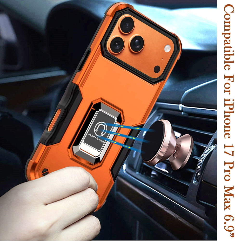 For Apple iPhone 17 Pro Max (6.9") Hybrid Stand Magnetic Ring Holder Kickstand Heavy Duty Rugged Drop Silicone & Hard PC Shockproof Case Cover