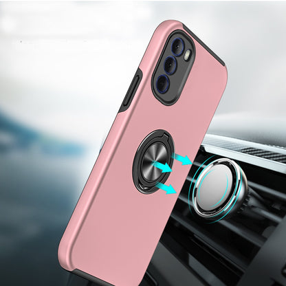For iPhone 15 (6.1") Hybrid 360 Degree Rotatable Metal Invisible Ring Stand Holder Slim Fit Magnetic Car Mount Shockproof Case Cover Rose Gold