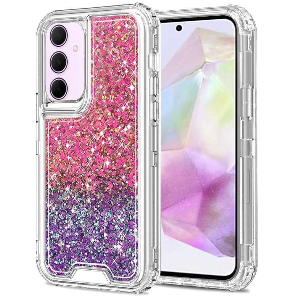 For Samsung Galaxy A36 Epoxy Bling Glitter Sparkly 3-in-1 Transparent Hybrid Full-Body Shockproof PC Bumper Case Cover
