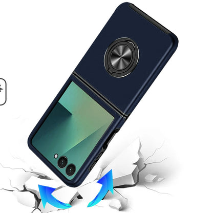 For Samsung Galaxy Z Flip 7 Hybrid 360 Degree Rotatable Metal Invisible Ring Stand Holder Slim Fit Magnetic Car Mount Shockproof Case Cover