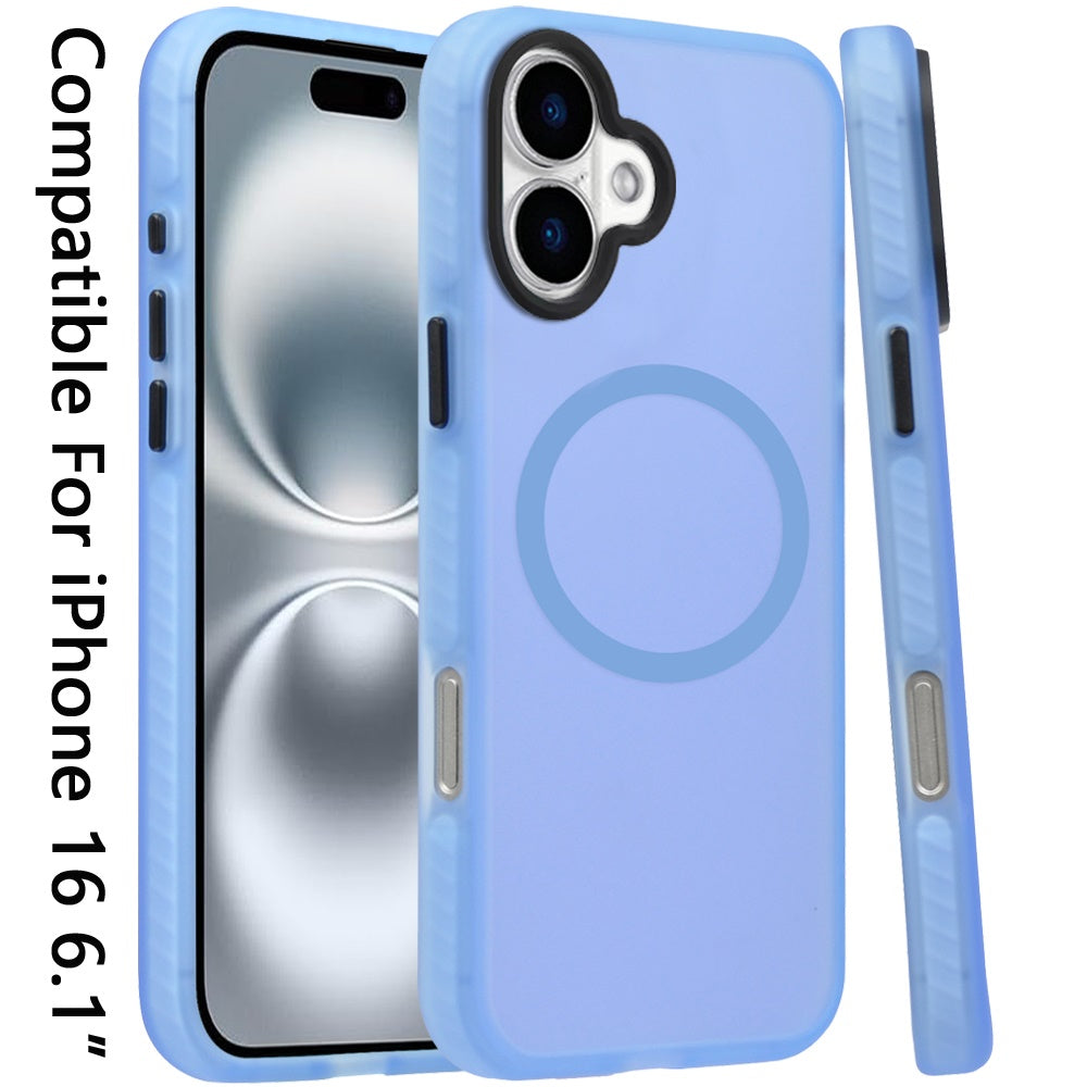 For Apple iPhone 16 (6.1") Matte Skin Hybrid TPU with Magnetic Circle MagSafe Compatible, Military Grade Shockproof Slim Fit Case Cover