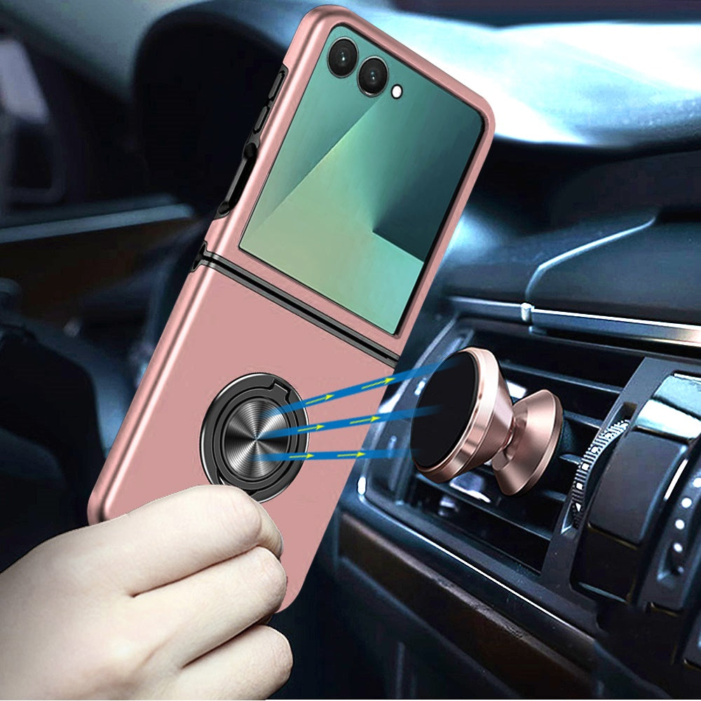 For Samsung Galaxy Z Flip 7 Hybrid 360 Degree Rotatable Metal Invisible Ring Stand Holder Slim Fit Magnetic Car Mount Shockproof Case Cover