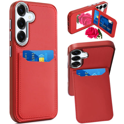 For Samsung Galaxy S26+ / S26 Plus PU Leather Wallet Cover with Credit Card Holder, Kickstand & Mirror Inside Slim Fit TPU & PC Hybrid Design Case Cover