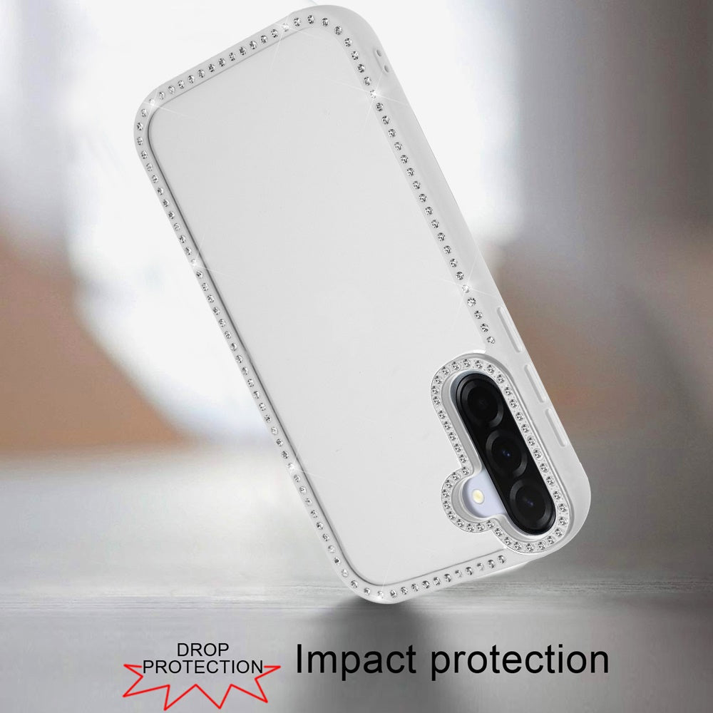 For Samsung Galaxy A36 Diamond Full Rhinestone Clear Hybrid Protective, Sparkly Bling Transparent Shockproof Bumper All Around Case Cover Clear