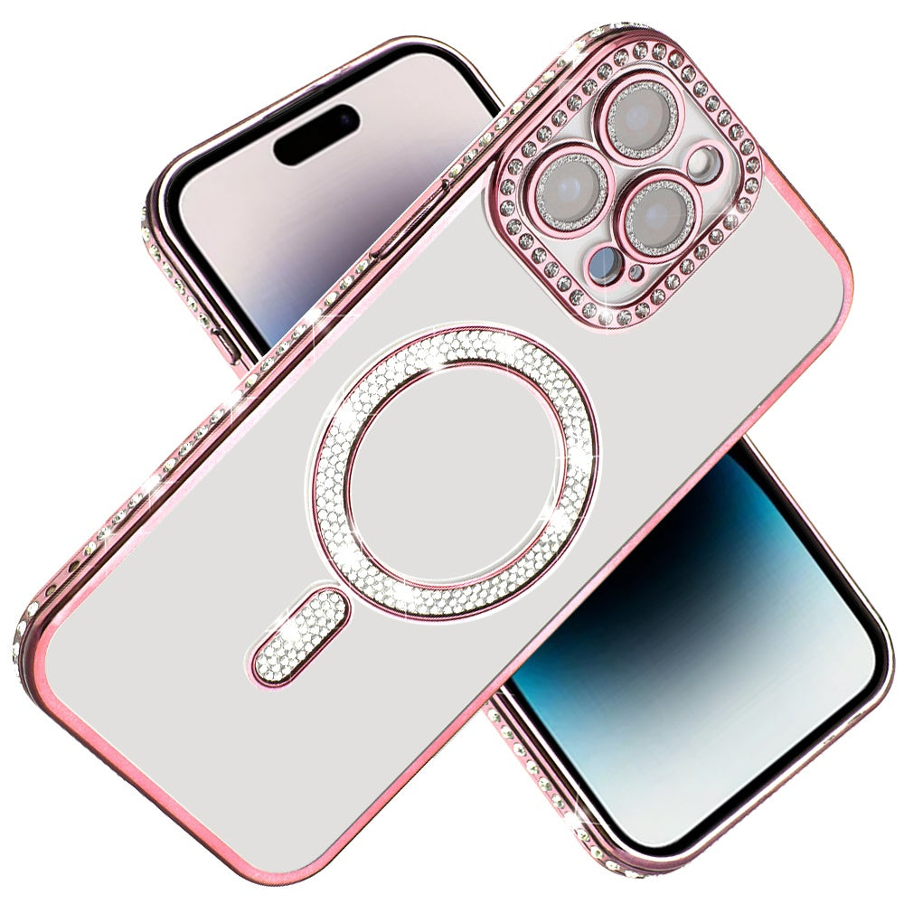 For Apple iPhone 16 Pro Max Bling Case with Diamond Magnetic Circle, Transparent Slim Shockproof Hybrid Slim Fit Case Cover