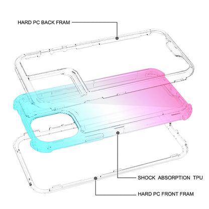 For Apple iPhone 16 (6.1") Hybrid 3in1 Clear Two Color Tone Transparent Shockproof Rubber TPU + Hard Protective Frame Case Cover Blue Teal + Pink