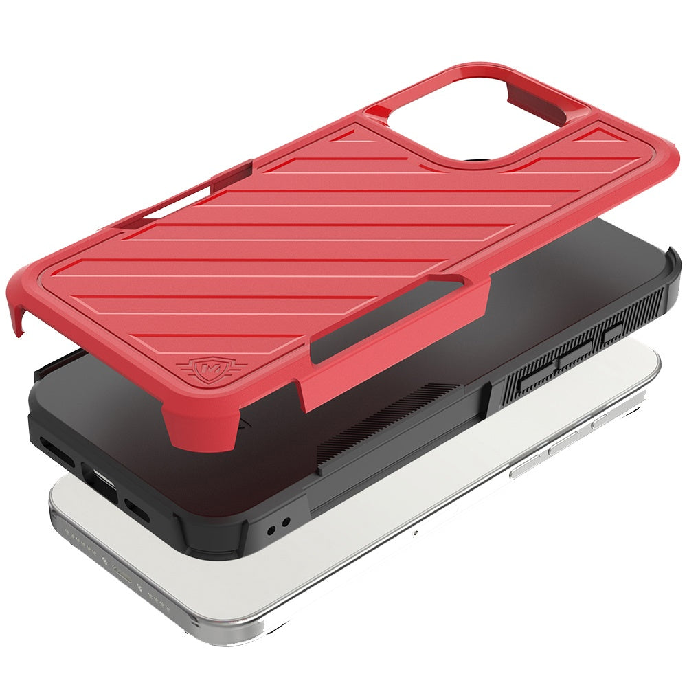 For iPhone 16 (6.1") Hybrid lined shockproof dual layer Rugged 2in1 Hard PC & Silicone TPU Non Slip Textured Tough Armor Case Cover Red+Black
