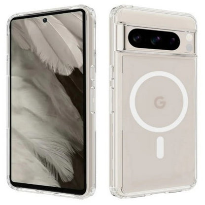 For Google Pixel 9 Pro XL (6.8") Magnetic Cristal Clear Design Compatible with Magsafe Wireless Charger PC + TPU Hybrid Slim Transparent Case Cover Clear