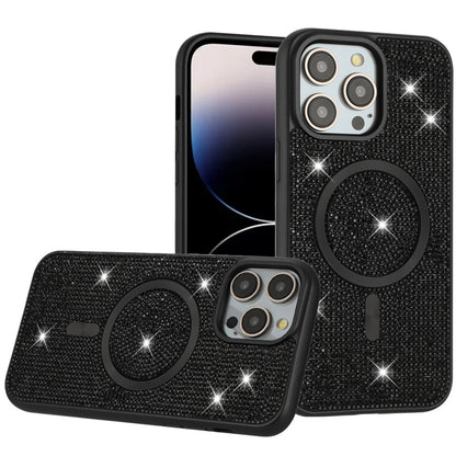 For Apple iPhone 17E /16E Sparkly Diamond Bling Case Rhinestone Skin Hybrid with Magnetic Circle, MagSafe Compatible Case Cover Black