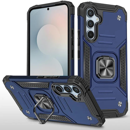 For Samsung Galaxy S25 FE, S25 Fan Edition Armor Hybrid Magnetic Stand with Ring Holder Kickstand Shockproof Heavy-Duty Durable Rugged TPU Dual Layer Case Cover Blue