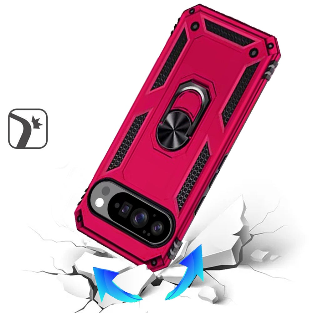 For Google Pixel 10 Pro XL Hybrid Shockproof Durable 360 Degree Rotatable Ring Stand Holder Kickstand Fit Magnetic Car Mount Case Cover