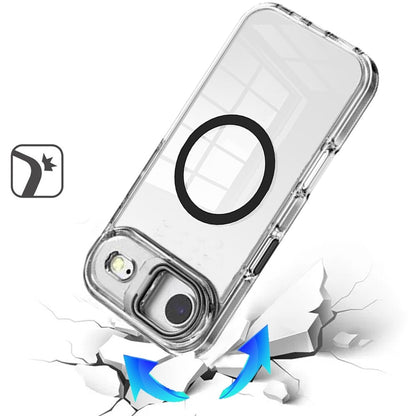 For Apple iPhone 17 Air (6.6") Built-in Camera Kick-Stand, Compatible with MagSafe, Transparent Colorful Edged Tough Hybrid TPU Case Cover Black