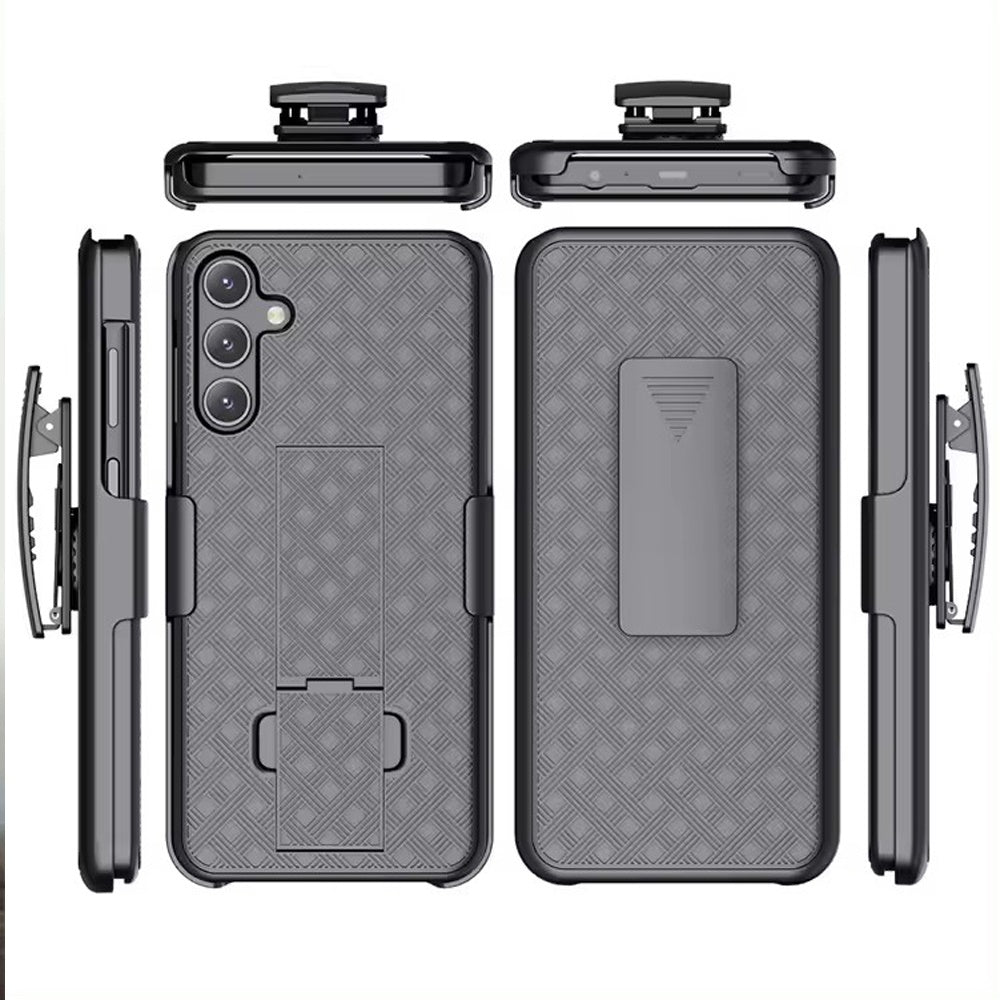 For Samsung Galaxy S25+ /S25 Plus /S24+ Plus Hybrid Slim 3-in-1 Shockproof Armor with Kickstand Holster Combo & Swivel Belt Clip Case Cover Black