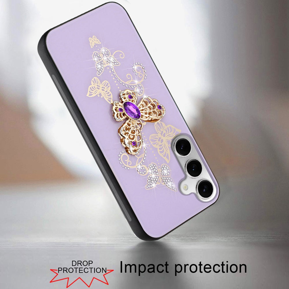 For Samsung Galaxy S25 /S24 Diamonds 3D Fashion Bling Sparkly Glitter Ornaments Engraving Hybrid with Ring Stand Case Cover
