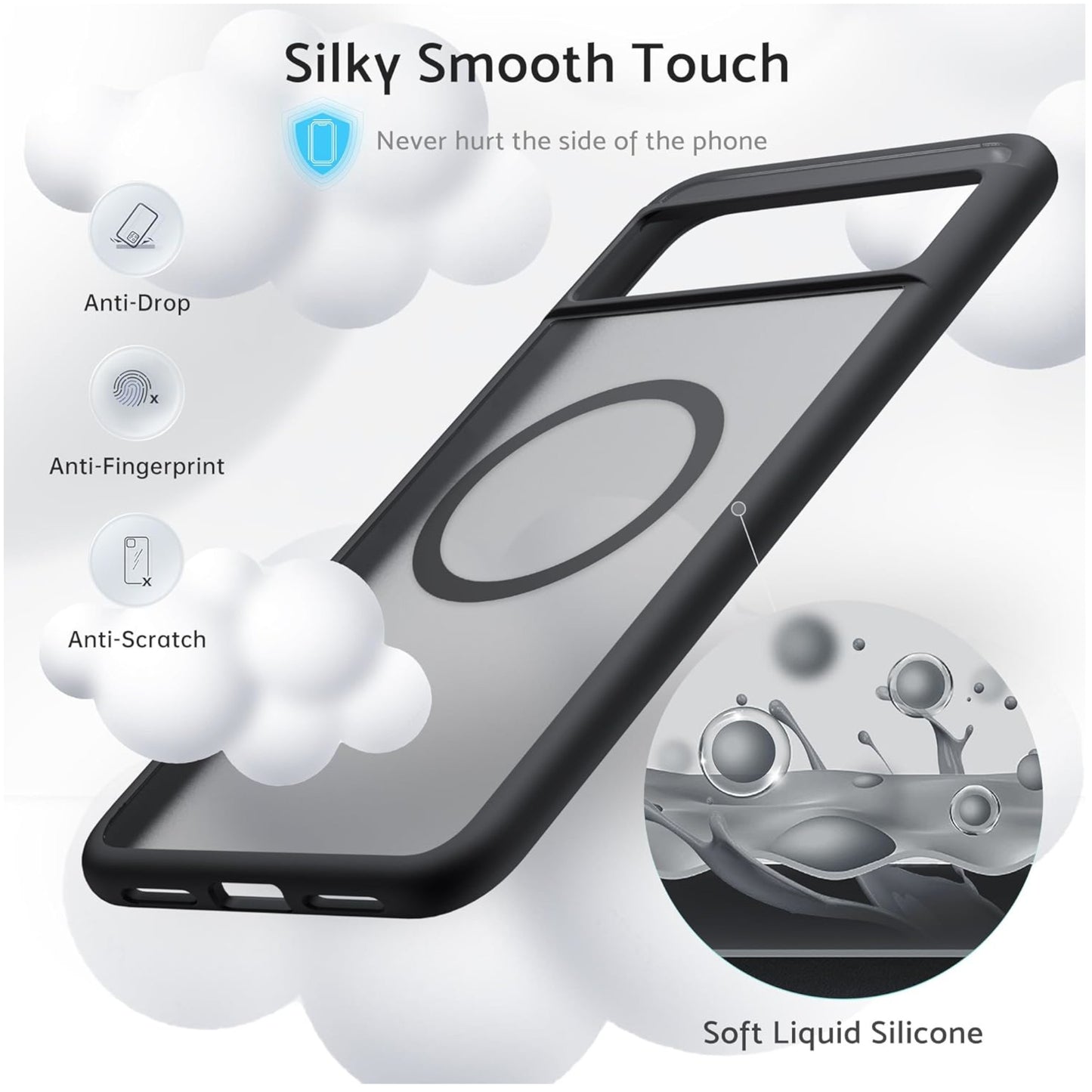 For Google Pixel 10 Pro XL Frosted Translucent Case with MagSafe Compatible Slim, Shockproof Protective Matte TPU Military Grade Tough Case Cover Black