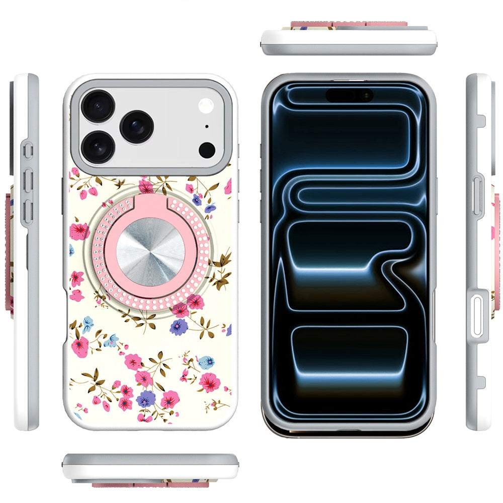 For Apple iPhone 17 Pro Max Pattern Design Hybrid with Invisible Ring Stand & Magnetic Back, Shockproof Protective Grip Case Cover