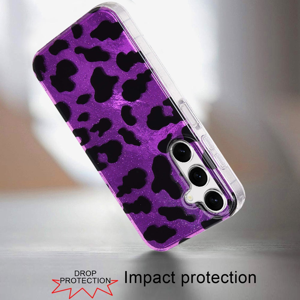 For Samsung Galaxy S25 EDGE Glitter Leopard, Fashion Design Animal Skin Print Slim IMD TPU Dual Layer Shockproof Protective Case Cover Purple Leopard