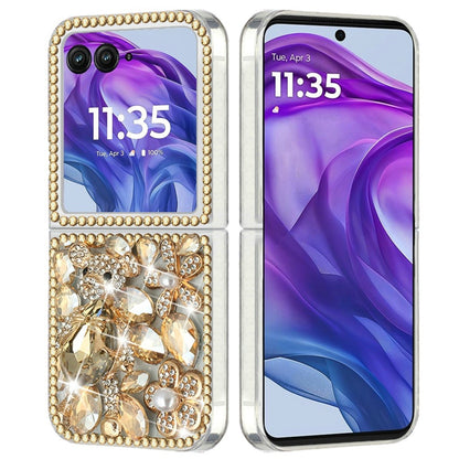 For Motorola Razr+ Plus 2024 Bling Crystal 3D Full Diamonds Luxury Sparkle Rhinestone Ornaments Fashion Hybrid Case Cover