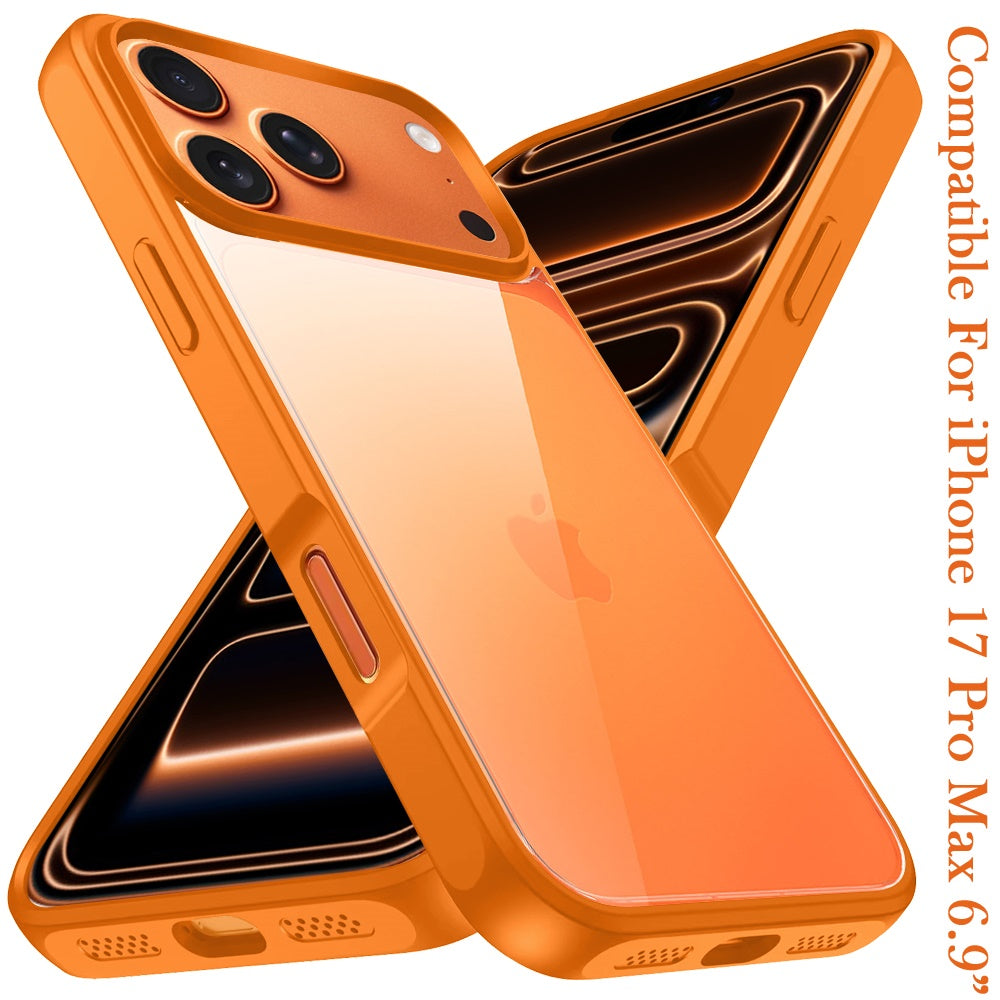 Phone Case for Apple iPhone 17 Pro Max (6.9") Transparent Thick 2.0mm Hybrid Shockproof Rubber TPU Protective Slim Fit Grip Durable Clear HQ Design Cover Cosmic Orange