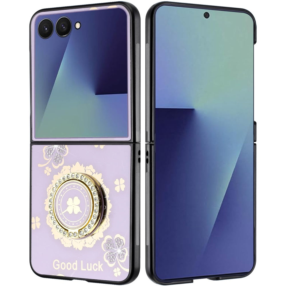 For Samsung Galaxy Z Flip 7 Diamonds 3D Fashion Bling Sparkly Glitter Ornaments Engraving Hybrid with Ring Stand Case Cover