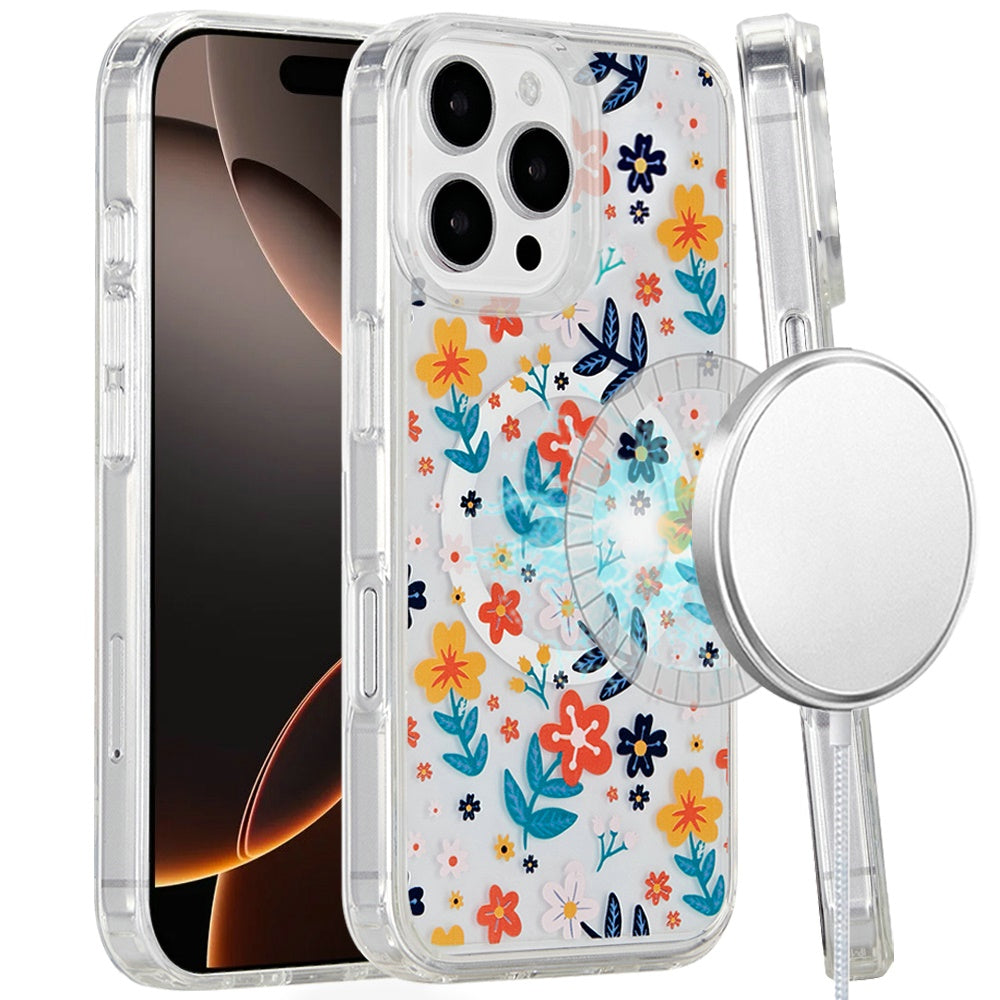 For Apple iPhone 16 Pro (6.3") Magsafe Case Cute Pattern Design Durable Shockproof SlimTPU Hard Back [Compatible with Magsafe] Case Cover