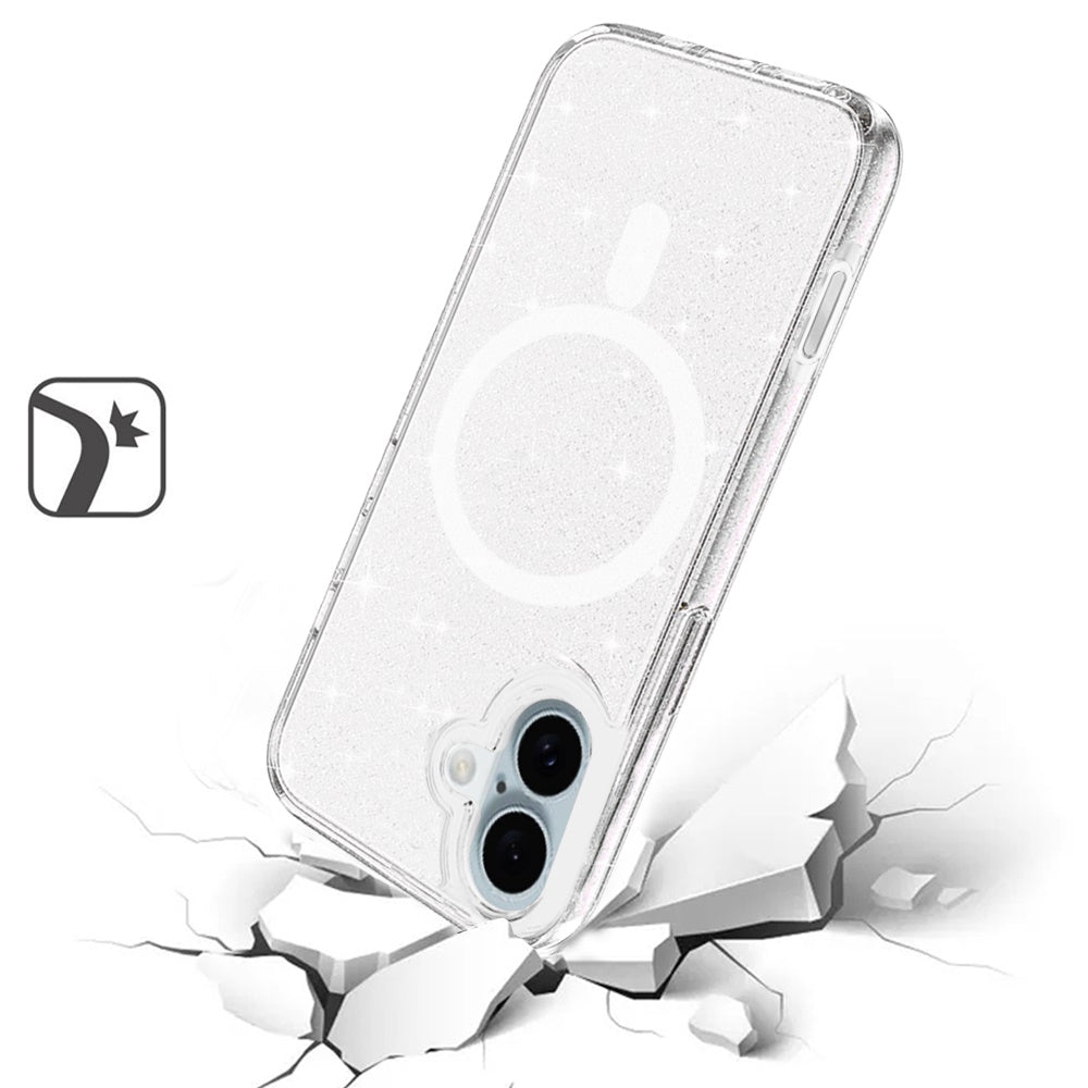 For Apple iPhone 17 Pro MagSafe Compatible Glitter Sparkle Bling Hybrid Case with Magnetic Circle, Slim TPU & Hard PC Frame Case Cover Clear