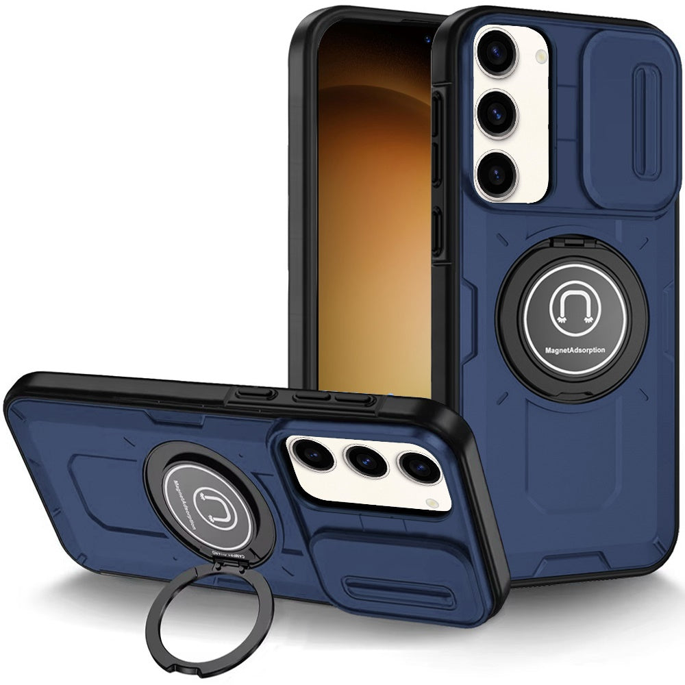 For Samsung Galaxy S25 Ultra Build in Invisible Magnetic Ring Stand with Slide Camera Protector, fit Magnetic Car Mount [Compatible with MagSafe] Case Cover
