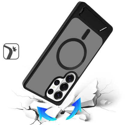 For Samsung Galaxy S26 Ultra Matte Magnetic Circle Back TPU Hybrid Drop Protection with Metal Kickstand Shockproof Design Case Cover Black