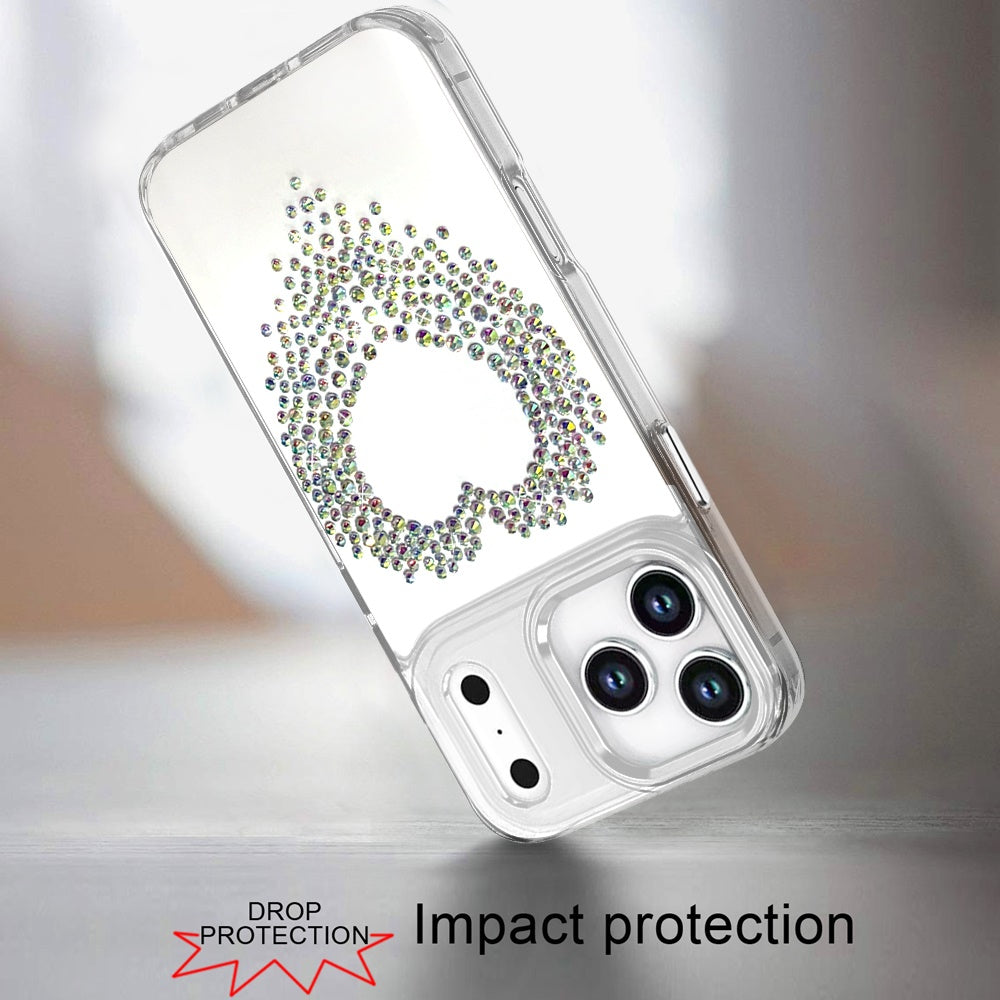 For Apple iPhone 17 Pro Max (6.9") Angel Hearts Bling Glitter Diamond Hybrid TPU Cover, Colorful Frame Shockproof Protective Back Case Cover