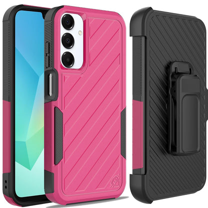 For Samsung Galaxy A16 5G Combo Hybrid lined with Belt Clip Holster Armor Shockproof Rugged Textured 2in1 Non Slip Tough Case Cover
