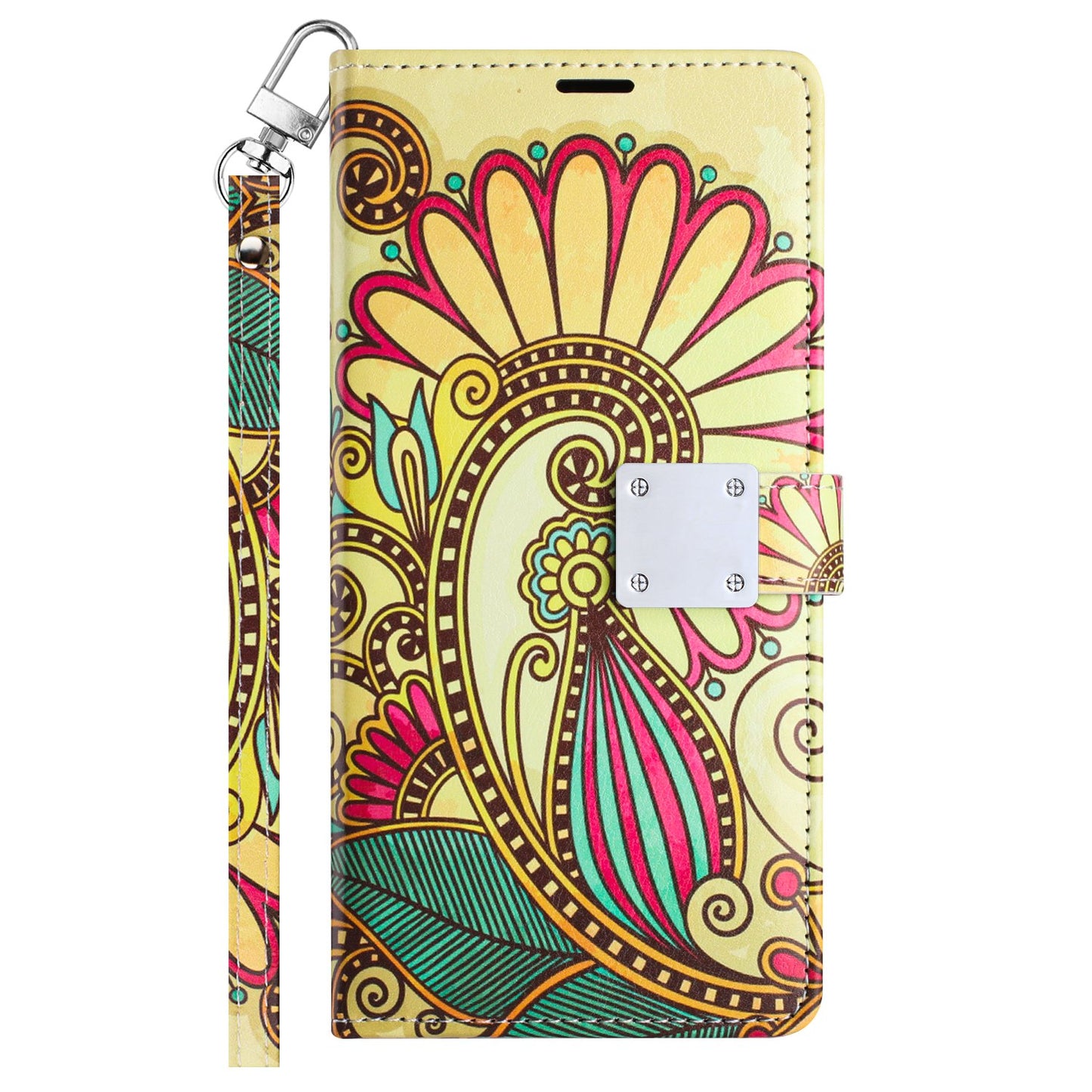 For Samsung Galaxy S24+ Plus Wallet Card Holder Magnetic Closure Shock Protection Lanyard Strap Secure Storage Design Case Cover ZigZag