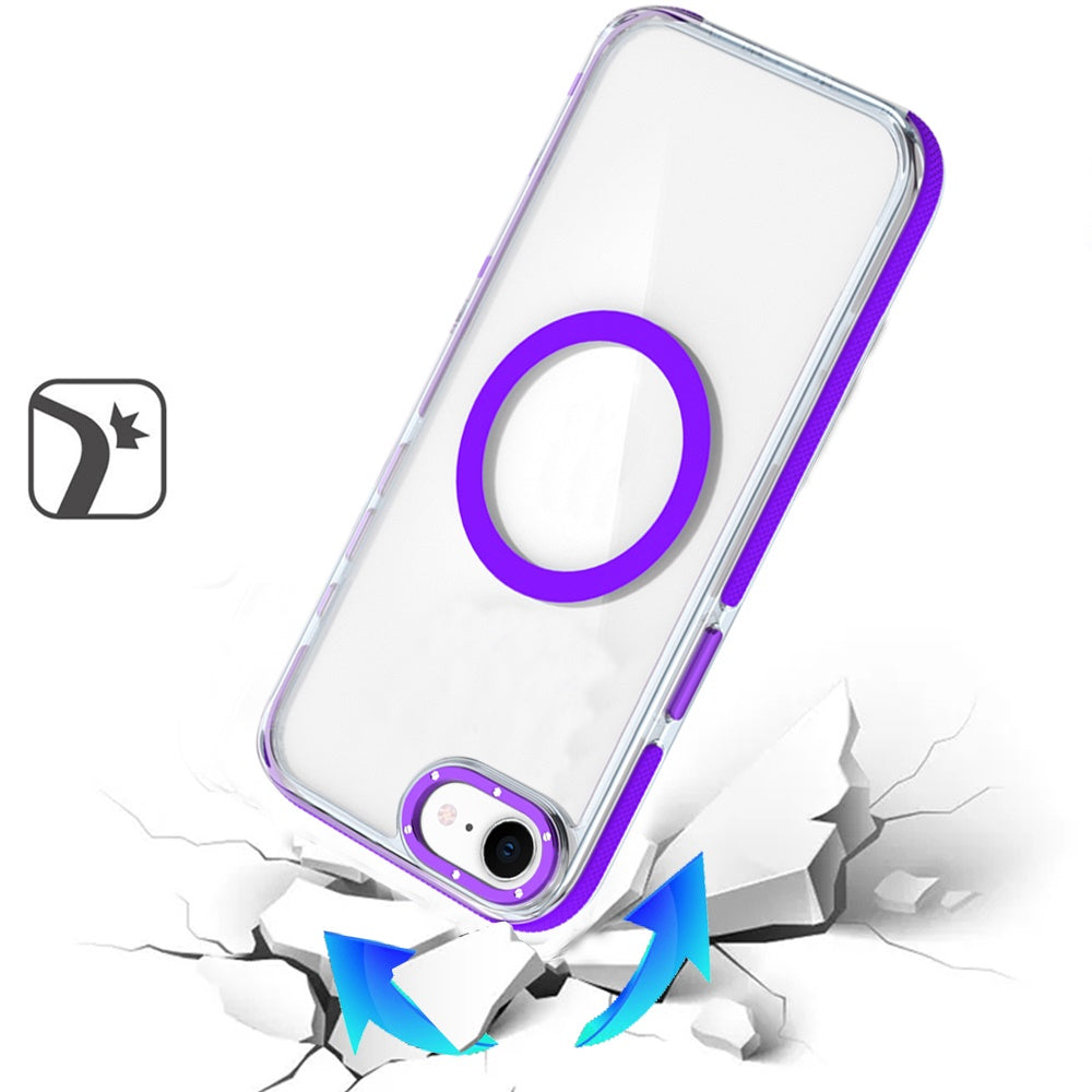For Apple iPhone 17E /16E Transparent Back with Colorful Frame, Strong Magnetic Circle, MagSafe Compatible, Slim Shockproof Protection Case Cover