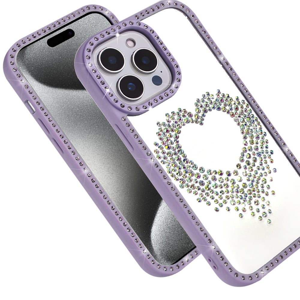 For Apple iPhone 15 Pro Max Angel Hearts Glitter Shimmer Diamond Edge Hybrid Drop Protection Shockproof Design Case Cover