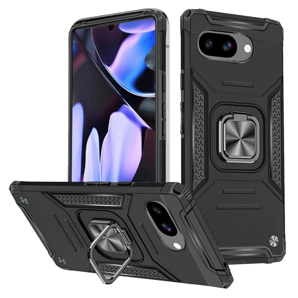 For Google Pixel 9A Armor Hybrid Magnetic Stand with Ring Holder Kickstand Shockproof Heavy-Duty Durable Rugged TPU Dual Layer Case Cover
