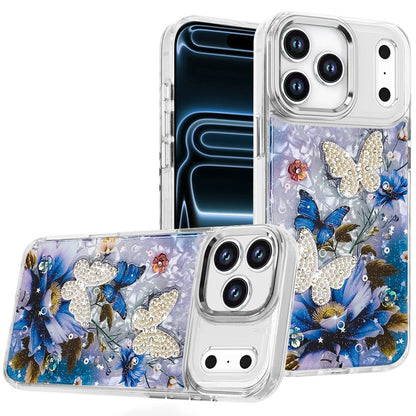 For Apple iPhone 17 Pro (6.3") Epoxy Glitter Flowers Bling 3D Butterfly Fashion TPU Hybrid with Shockproof Protection Case Cover