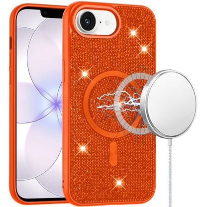 Phone Case for Apple iPhone 17E /16E Magnetic Bling Diamond Sparkle Hybrid Shockproof Rugged Grip Durable Protection Anti-Slip Armor Design Cover Cosmic Orange