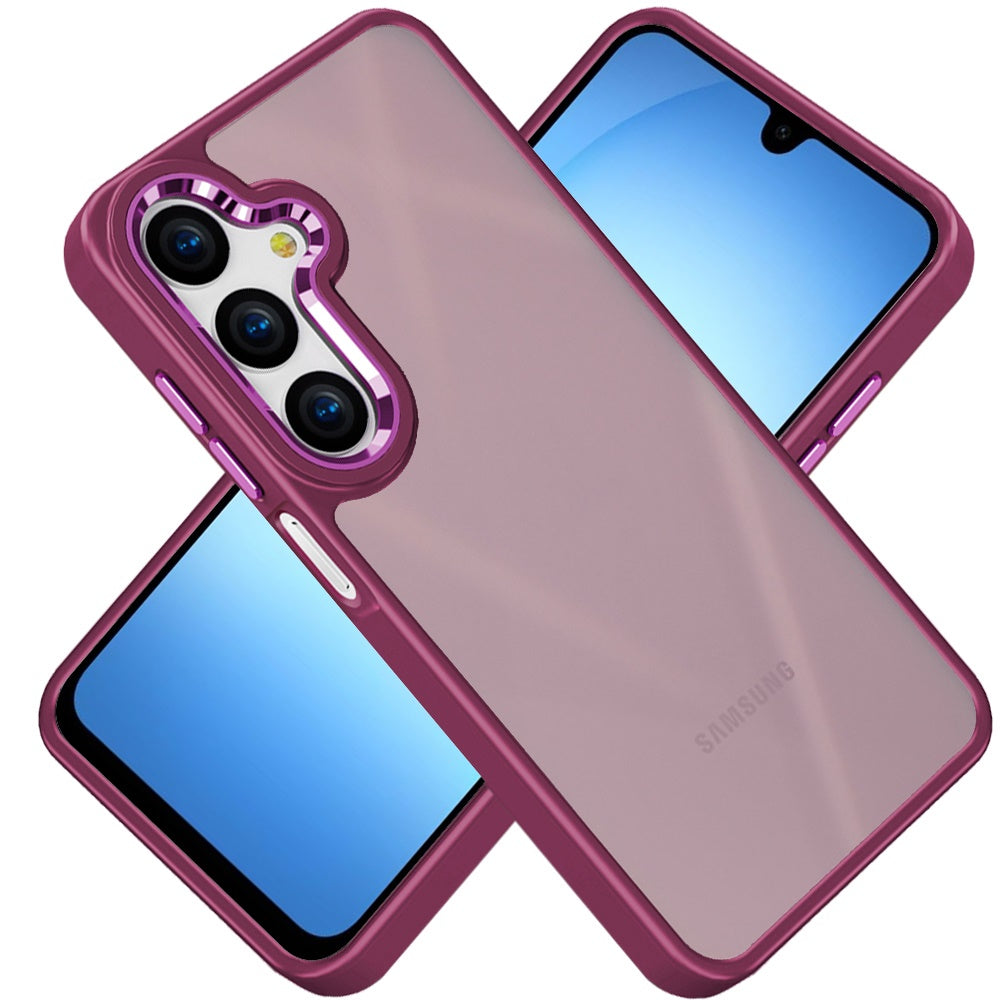 For Samsung Galaxy A17 5G Slim Fit Hybrid Transparent Thick Acrylic with Metal Buttons Frame Protective Hard PC + TPU Shockproof Case Cover Burgundy