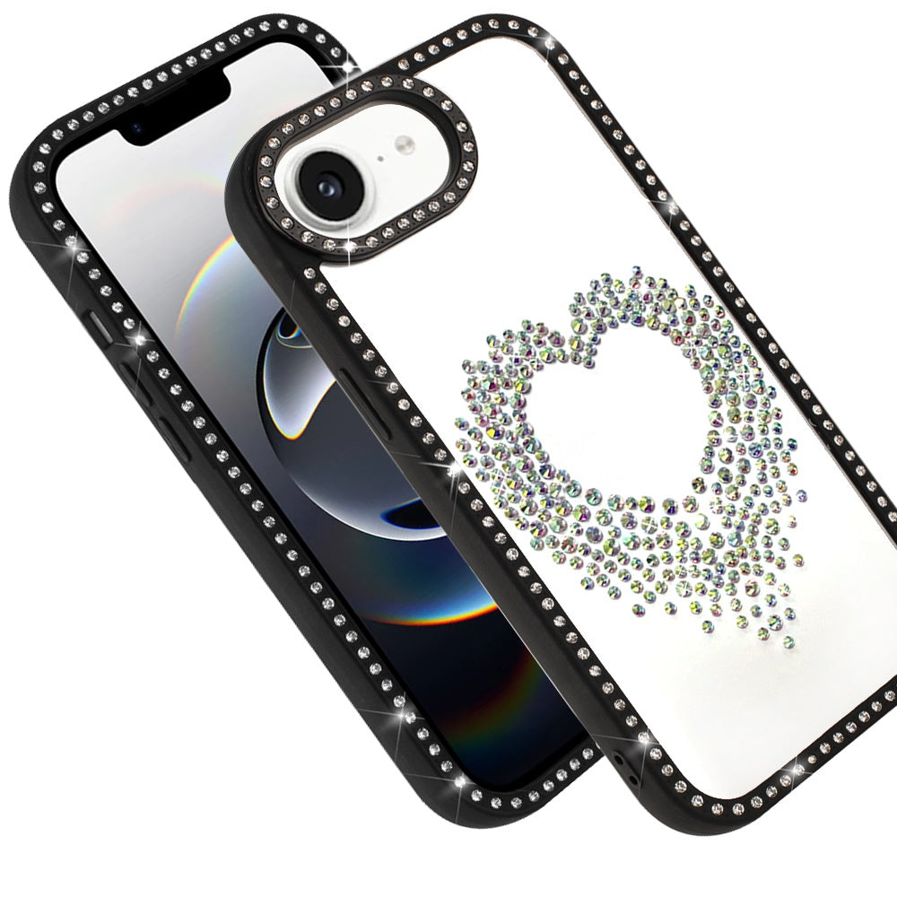 For Apple iPhone 17E /16E Angel Hearts Glitter Shimmer Diamond Edge Hybrid Drop Protection Shockproof Design Case Cover