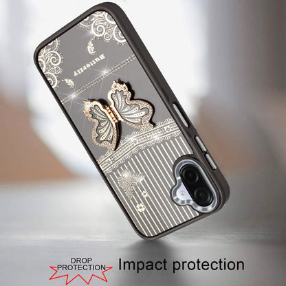 For Samsung Galaxy A07 Glitter 3D Butterfly Design Bling Metallic Edge Hybrid Stand Drop Protection TPU Shockproof Case Cover