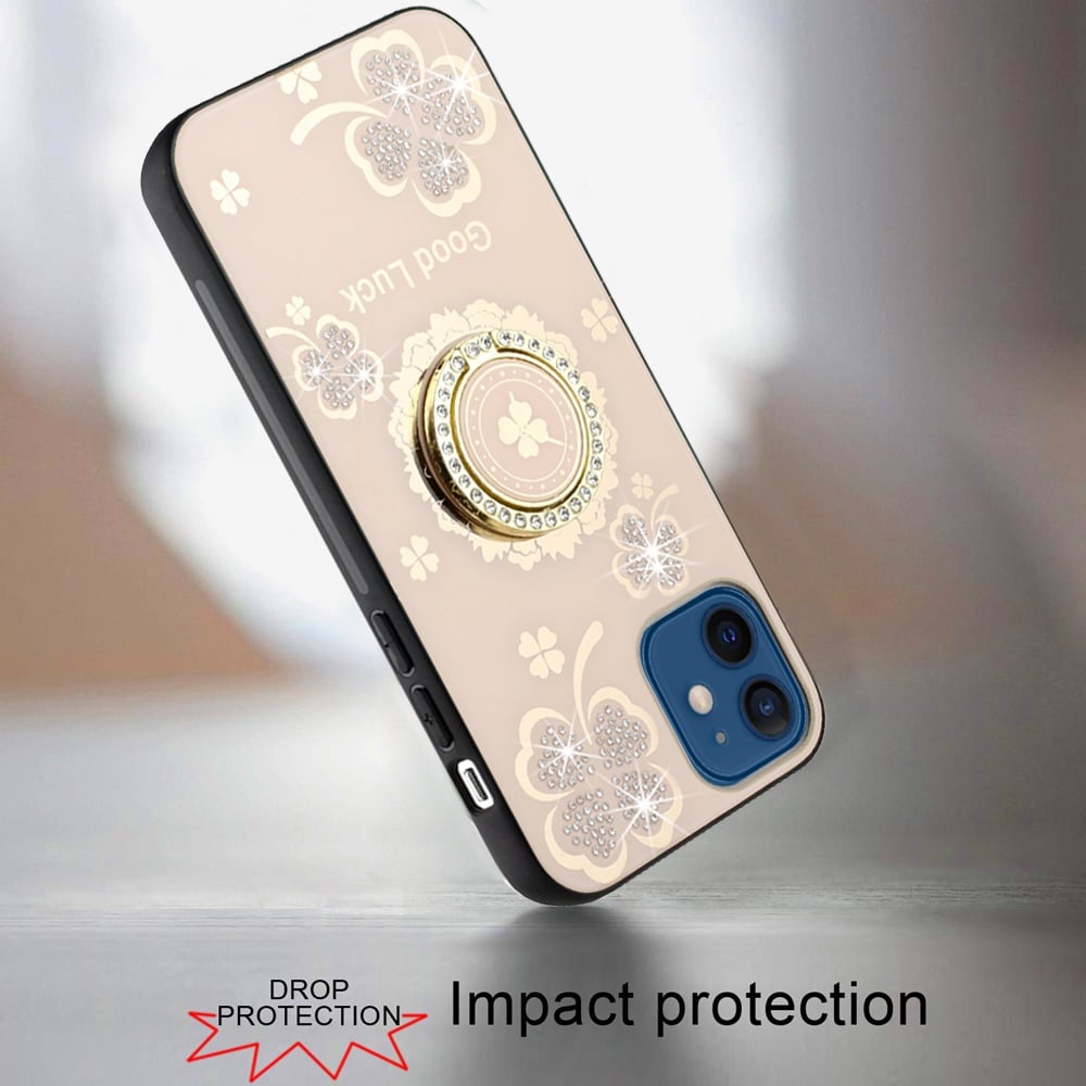For iPhone 12 / iPhone 12 Pro (6.1") Diamonds 3D Fashion Bling Sparkly Glitter Ornaments Engraving Hybrid with Ring Stand Case Cover