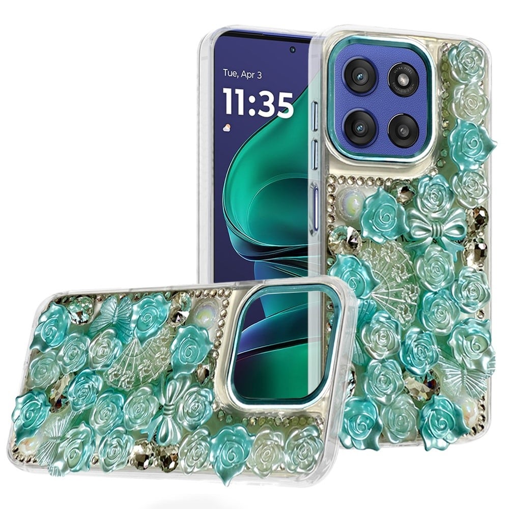 For Motorola Moto G Stylus 5G 2026 /2025 3D Diamond Floral Roses Flower Bling Stone Hybrid, Sparkly Rhinestone Gemstone Back Shockproof Case Cover