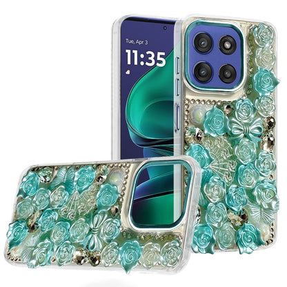 For Motorola Moto G Stylus 5G 2026 /2025 3D Diamond Floral Roses Flower Bling Stone Hybrid, Sparkly Rhinestone Gemstone Back Shockproof Case Cover