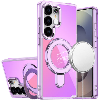 For Samsung Galaxy S25 Ultra Chrome Hybrid with Rotating Magnetic Circle Ring Stand, Slim Shockproof Hybrid Case Cover