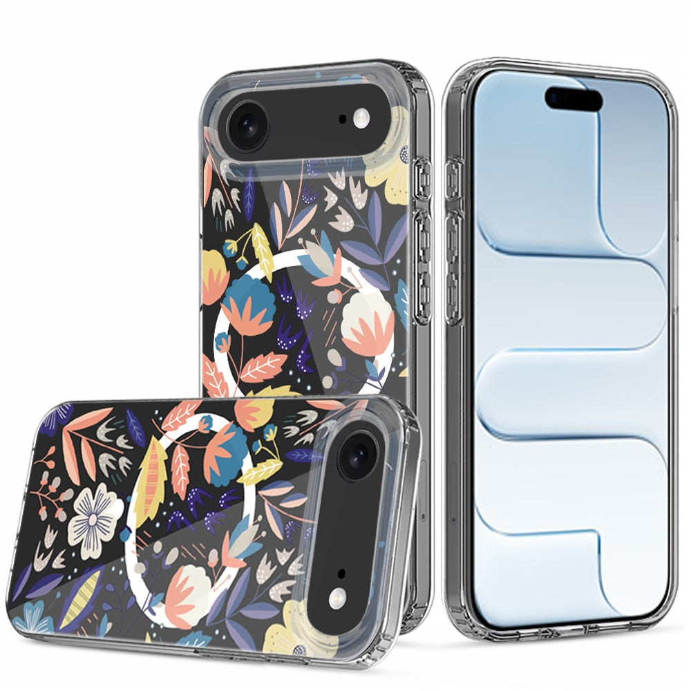 For Apple iPhone 17 Pro Hybrid Flower Design Stylish Fashion Case, MagSafe Compatible, Thick Shockproof Hard PC Case Cover