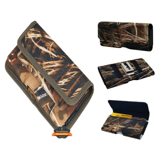 For Apple iPhone 16 (6.1") Universal Camo Leather Horizontal Holster Pouch with Credit Card Slots Wallet & Belt Loop Clip Carrying (Fits 6.1 inch) [Camouflage]