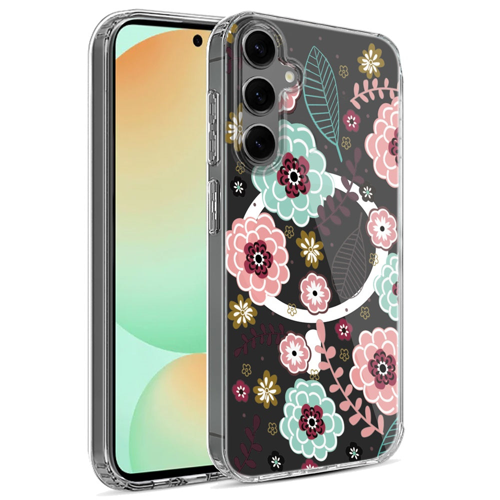 For Samsung Galaxy S24 FE /Fan Edition Hybrid Flower Design Stylish Fashion Thick Hard MagSafe Compatible Shockproof Case Cover