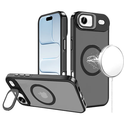 For Apple iPhone 17 Pro (6.3") Tough HQ Hybrid Case with Aluminum Frame Camera Stand, Compatible with MagSafe, Translucent Matte Shockproof Case Cover Black