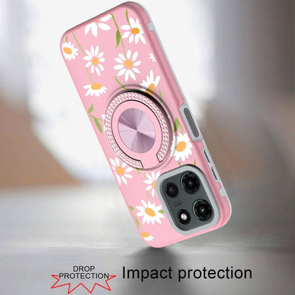 For Motorola Edge 2025 Pattern Design Hybrid with Invisible Ring Stand & Magnetic Back, Shockproof Protective Grip Case Cover